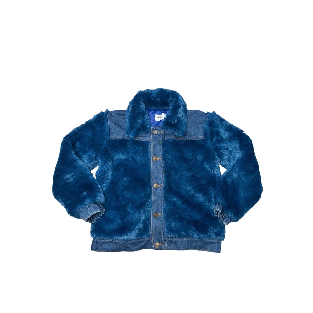Lola + The Boys Faux Fur Denim Jacket Kids Sz 10 Blue Excellent Sequin Butterfly